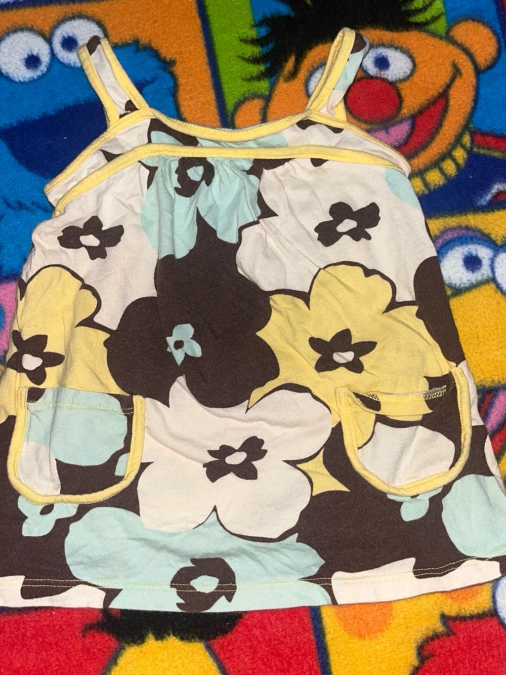 y2k Floral Spaghetti Strap kids Tank Top - Yellow, Brown & Light Blue